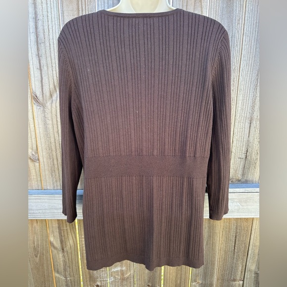 Talbots Petites Brown Ribbed Open-Front Cardigan - Size L petite - Picture 4 of 5